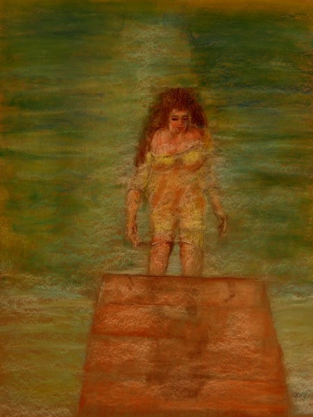Woman Climbs From Water , pastels, 50 x 65 cm, 20 x 25" (untrimmed)