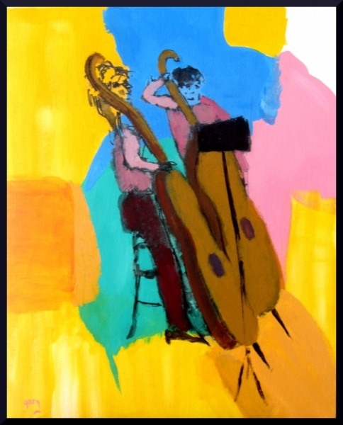 Two Brown Fiddles at the Palau, acrylics on canvas board, 40 x 50 cm, 16 x 20"