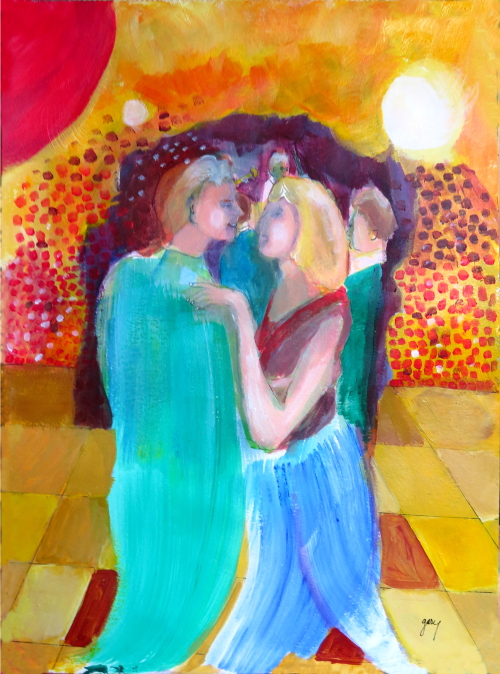 Couple Dances IV, acrylics on paper, 11.5 x 16.5", 30 x 42 cm