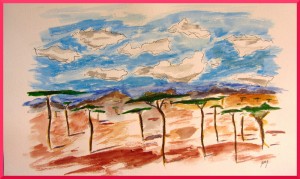 Tanzanian Plains, watercolor, A3, 11.5 x 16.5", acrylics on paper