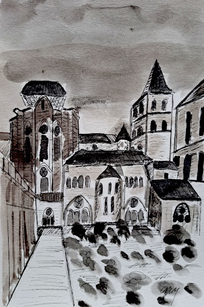 Trier Cathedral: one watercolor, one ink