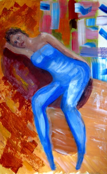 Woman Reclines, acrylics, A3, 30 x 42 cm, 11.5 x 16"